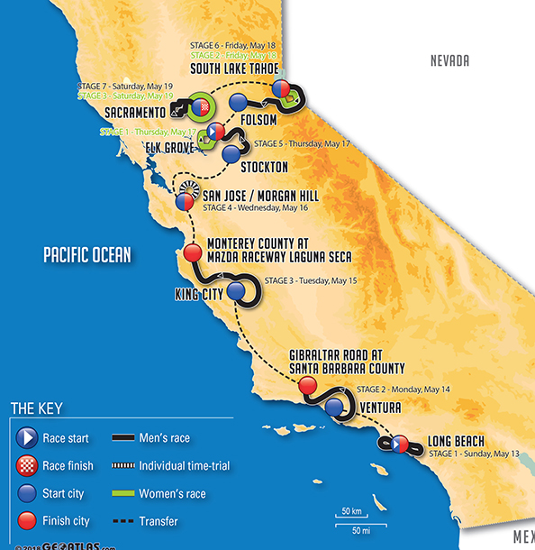 2018 Tuor of California map